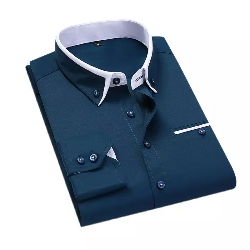 Рубашка мужская приталенная с длинным рукавом, деловая повседневная одежда, топ, черный/белый цвет, 8XL, весна-осень