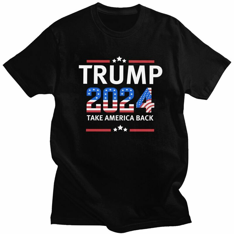 Przystojny Trump 2024 T-Shirt męski bawełniana koszulka z krótkimi rękawami rekreacyjny z flagą USA T-Shirt Streetwear