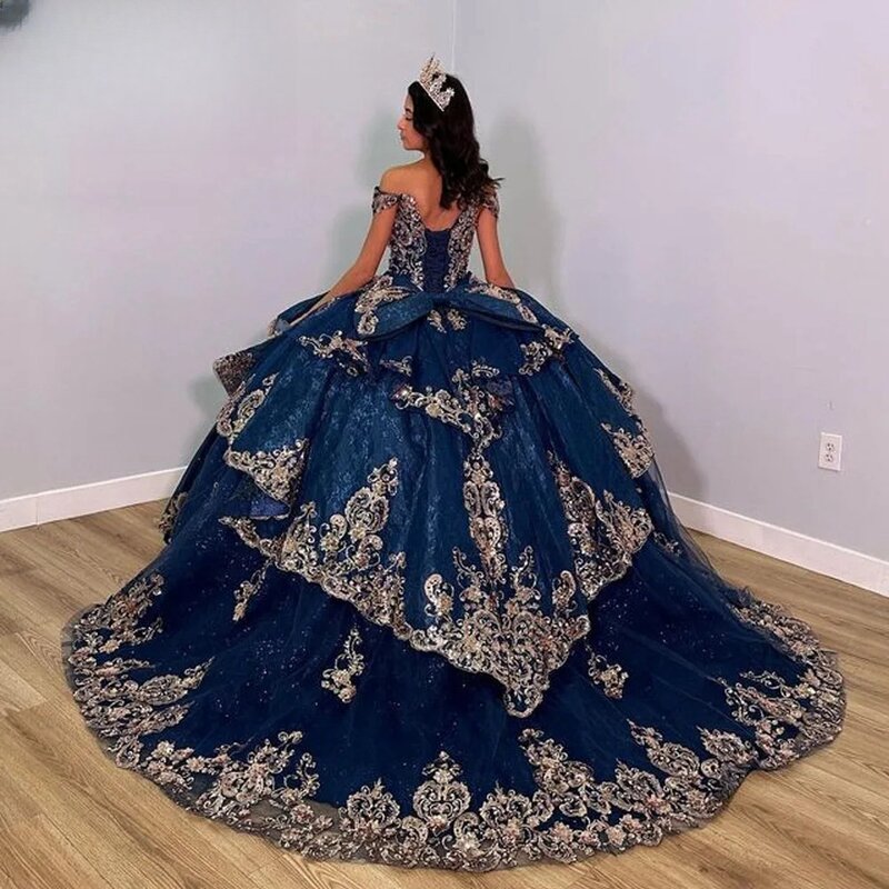 Vestido Quinceanera com apliques, Vestido de baile brilhante, Robe azul da noiva, Sweet 16 Dress, Cinderela vestidos nupciais, 2024
