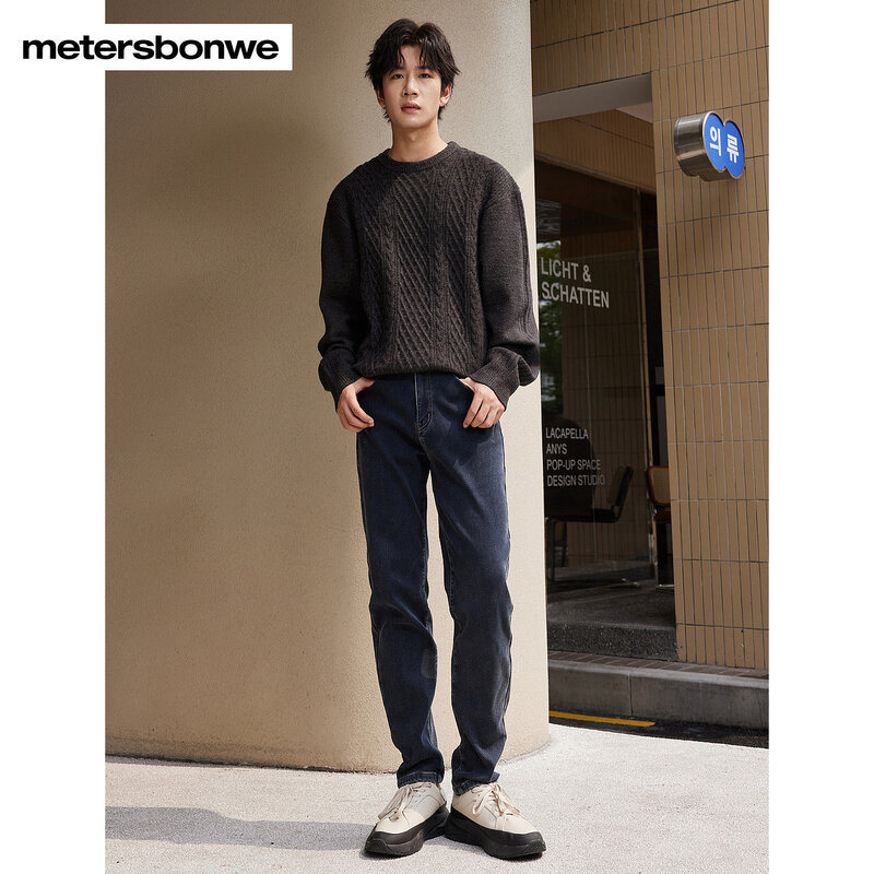Metersbonwe Warm Denim Pants Men Winter Thickened Jeans Male Mid Rise Comfortable Pants Trousers Brand Bottoms