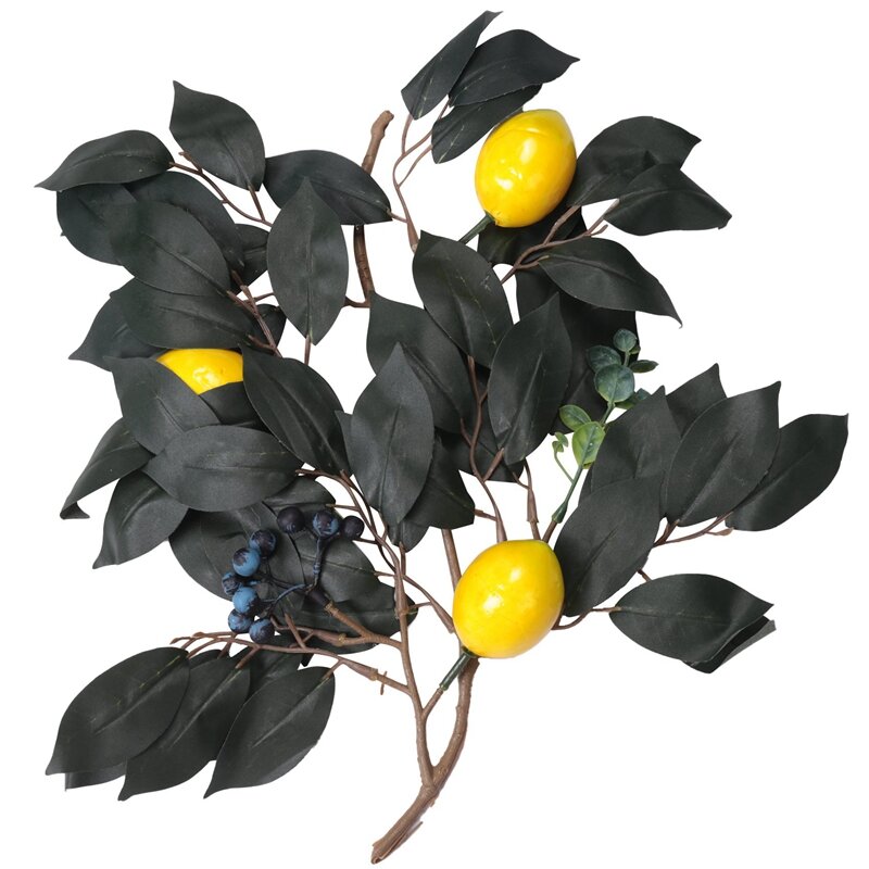 5 opakowań sztucznych gałęzi cytryny, 36 Cal sztucznych zielonych liści w sprayu z owocami cytryny, girlanda z gałązki zieleni dekoracyjna owoc