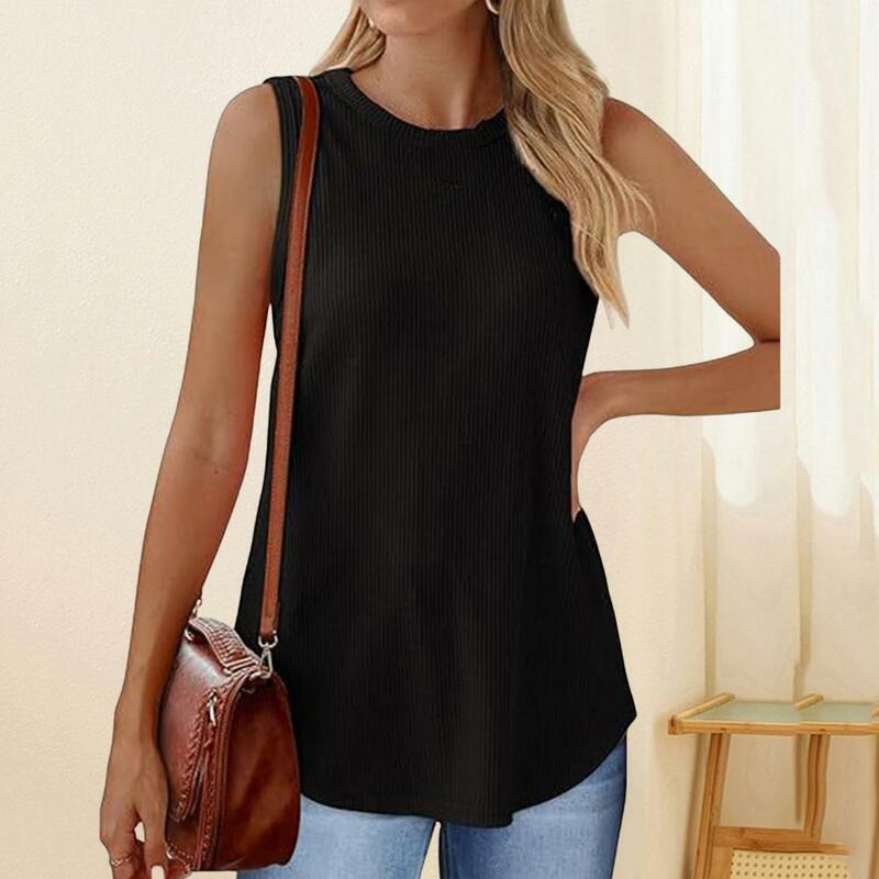 Round Neck Camisole Stylish Summer Vest for Women O-neck Loose Fit Tank Top Solid Color Pullover Streetwear Mid-length