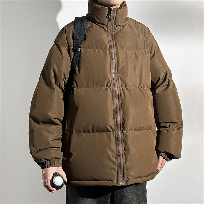 Casaco de algodão quente e solto masculino, gola em pé, Casual, Versátil, Fashion Trend, Inverno, 2023