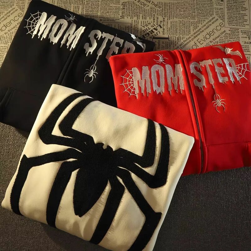 Sweat à capuche brodé Spider Demon surdimensionné américain pour femmes, velours, goth, Harajuku, médicaments, vêtements Y2K, chemise de protection des années 2000