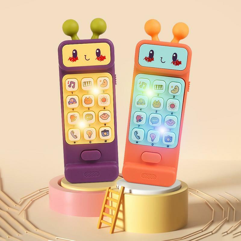 Telefone celular com som e luz para o bebê, brinquedo educativo, com mordedor, som, simulação, 12 funções
