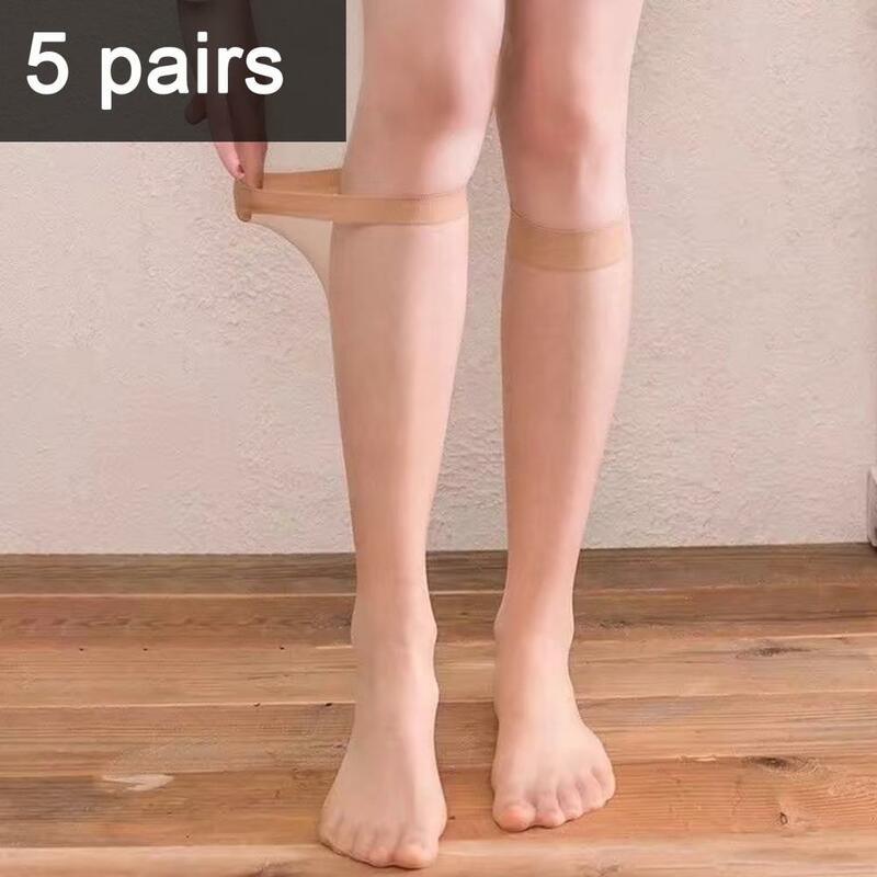 Kaus kaki wanita Anti selip, kaus kaki wanita panjang sebetis cepat kering tembus pandang elastis Ultra tipis 5 pasang