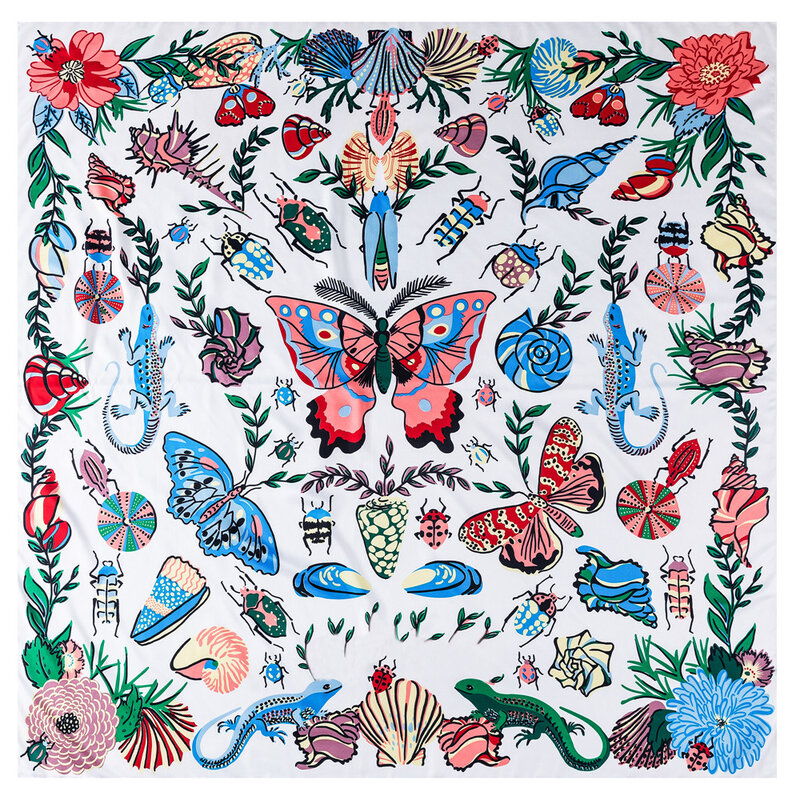 Женский шелковый шарф с принтом бабочки, 130 см