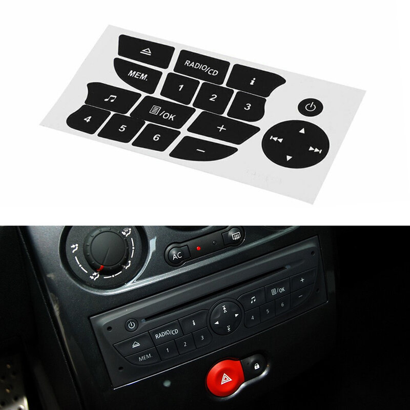 Etiqueta do botão do vinil para o carro, rádio do decalque, Clio 2009-2011, Megane 2009-2011, qualidade, 1 PC