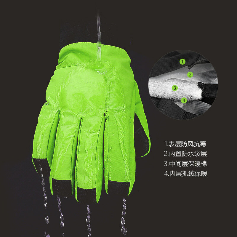 Зимние лыжные перчатки для мужчин и женщин, водонепроницаемые Нескользящие износостойкие теплые бархатные перчатки для верховой езды с сенсорным экраном