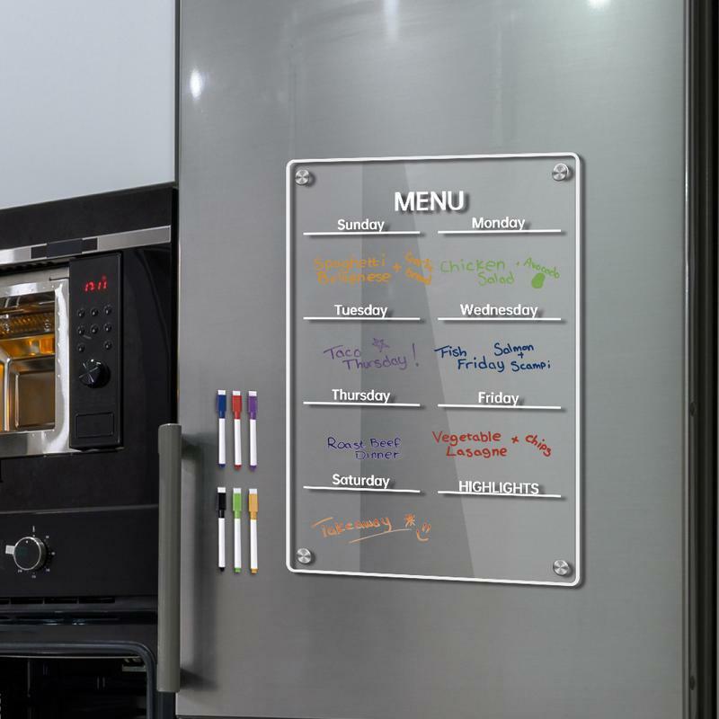 لوحة مذكرات تخطيط أكريليك للثلاجة ، قابلة لإعادة الاستخدام ، مغناطيسية ، متينة ، شفافة ، سبورة بيضاء ، لوح ملاحظات