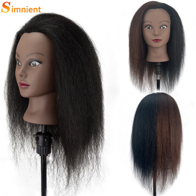 Testa di manichino africano 100% capelli veri parrucchiere testa di allenamento con treppiede manichino cosmetologia testa di bambola per intrecciare lo Styling