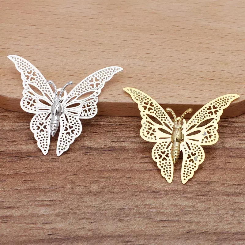 BoYuTe Jewelry Materials Supplier (20 Pieces/Lot) 35*32MM Metal Brass Filigree Butterfly Pendant Diy Accessories