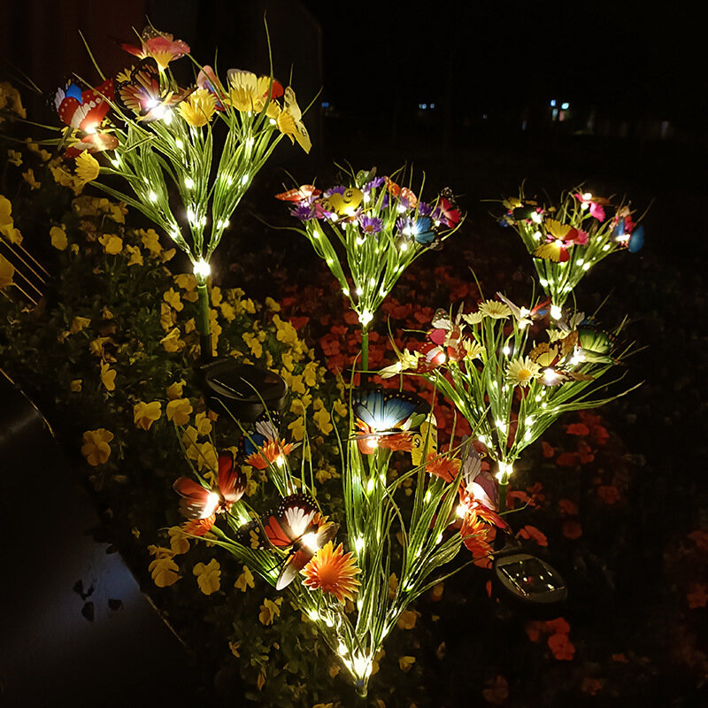 Lámpara Solar de jardín para césped, luces de flores salvajes, mariposa, rosa, Azalea, luz de enchufe de tierra, lámpara impermeable, decoración de vacaciones de patio