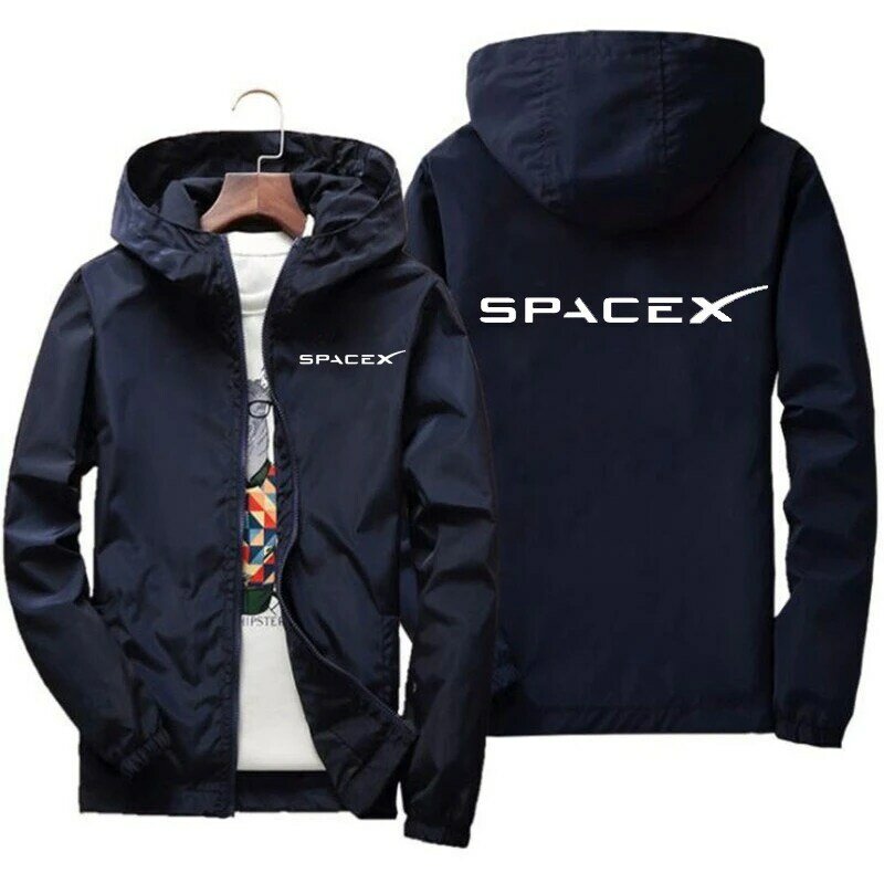 Trajes de corrida masculinos protetores, capuz com logotipo Space X, casacos esportivos casuais com zíper, estampados, novo, primavera e outono, 2022