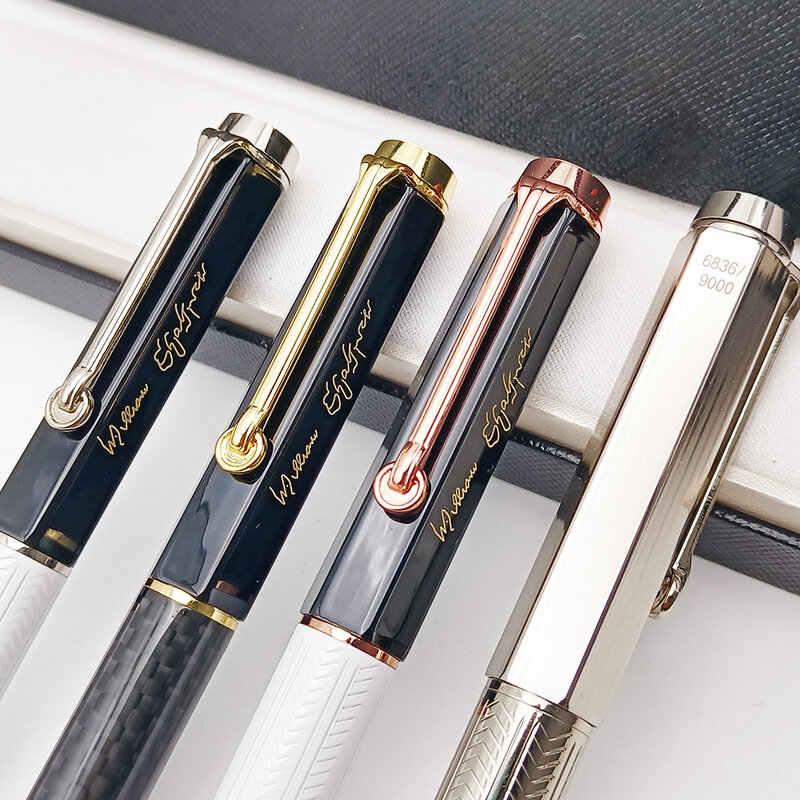 TS Great William Shakespeare MB Ballpoint Pen Luxury White Black Fibre Golden Silver Metal Office Classic With Serial Number