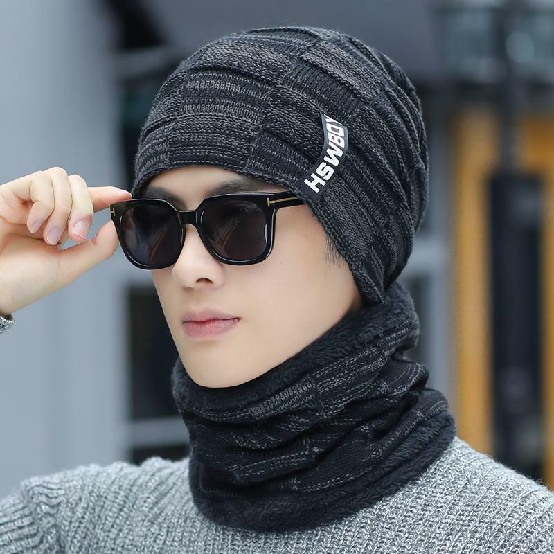 Шапка мужская зимняя теплая утолщенная и плюшевая Корейская версия вязаная шерстяная шапка для велоспорта студенческий пуловер головной убор
