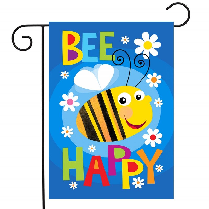 Pszczoła szczęśliwego flaga do ogrodu śliczna kreskówka pszczoła kwiatowe dwustronne letnie flagi na Patio dom na trawniku dekoracja zewnętrzna flagi na dziedzińcu