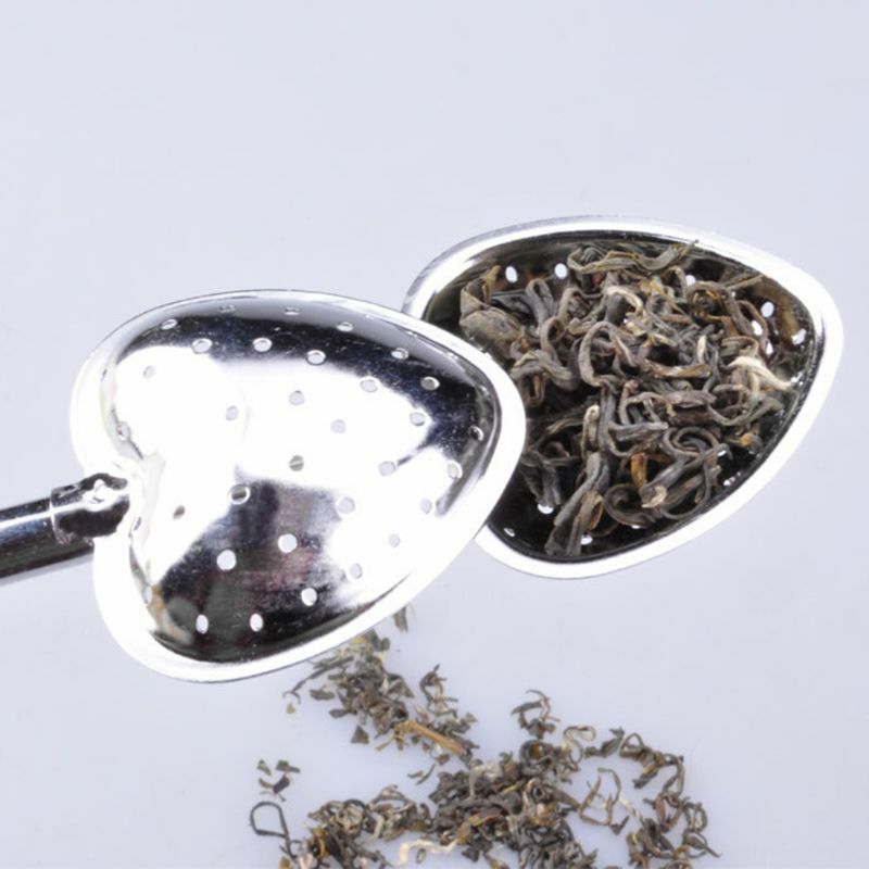 Filtro a forma cuore in acciaio inossidabile a foglie sfuse per infusore per tè, cucchiaio e filtro a base erbe