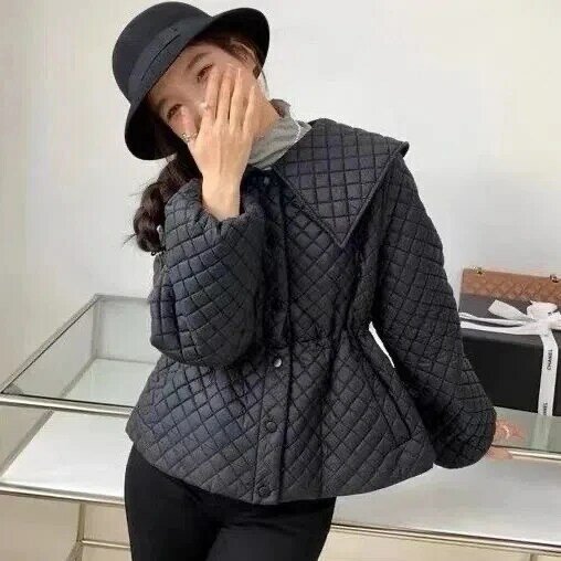 Herfst En Winter 2022 Koreaanse Versie Nieuwe Mode Temperament Pop Kraag Taille Katoen Jas + Slim Casual Elegant Vrouwen jas