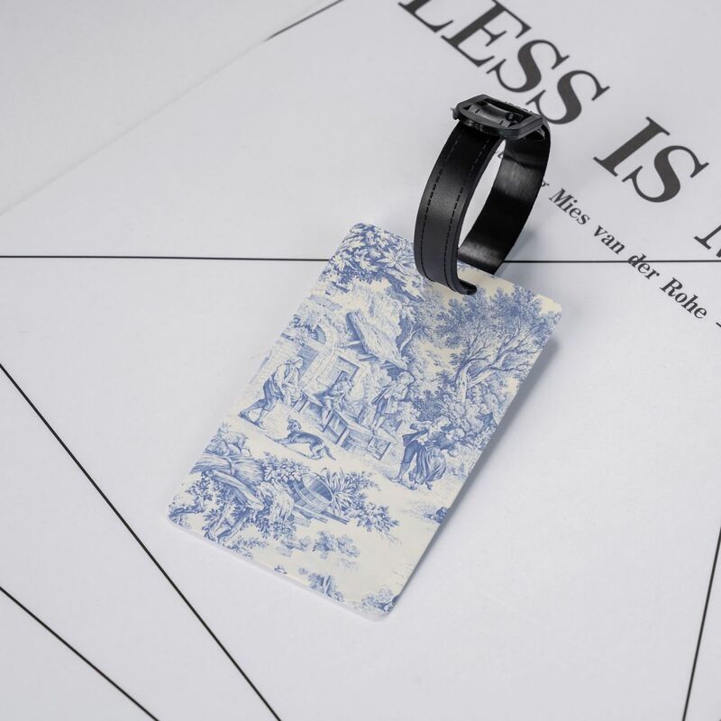 Vintage Classic French Toile De Jouy Navy Blue Motif Pattern Luggage Tags for Suitcases Baggage Tags Privacy Cover ID Label