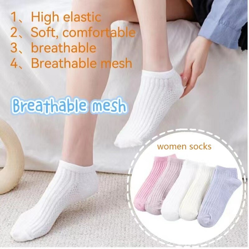 Kaus kaki wanita ultra-tipis isi 5 pasang kaus kaki pergelangan kaki anti-gesekan tembus udara kaus kaki garis lucu lucu untuk wanita gadis