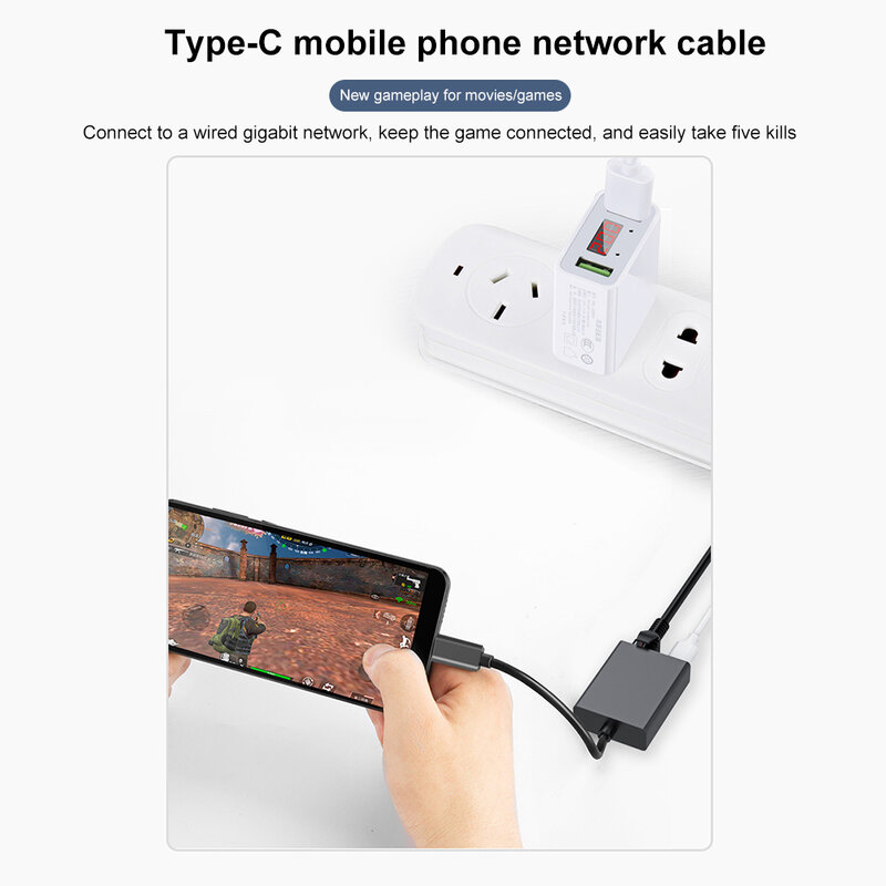Kabel Internet, 1000Mbps tipe-c ke RJ45 Internet Plug and Play USB ke Ethernet jaringan Adapter mendukung pengisian PD untuk ponsel/Tablet