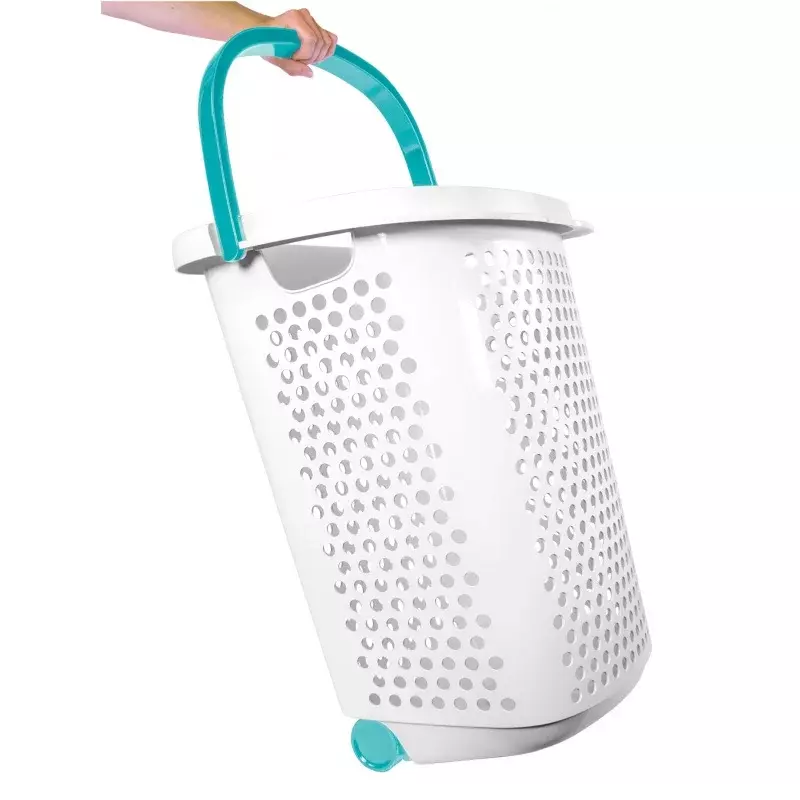Home Logic 2 Scheffel rollender Kunststoff-Wäsche korb mit Griff, weiß