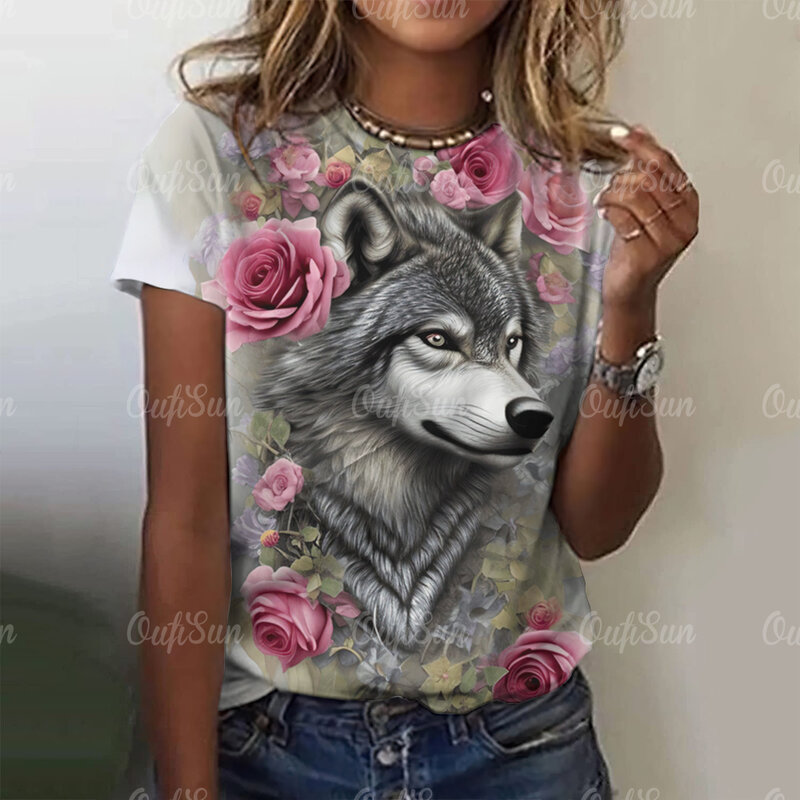 3d Wolf Print t-shirt da donna Summer Fashion Animal Gothic t-shirt manica corta o-collo Hip Hop Tee abbigliamento donna oversize