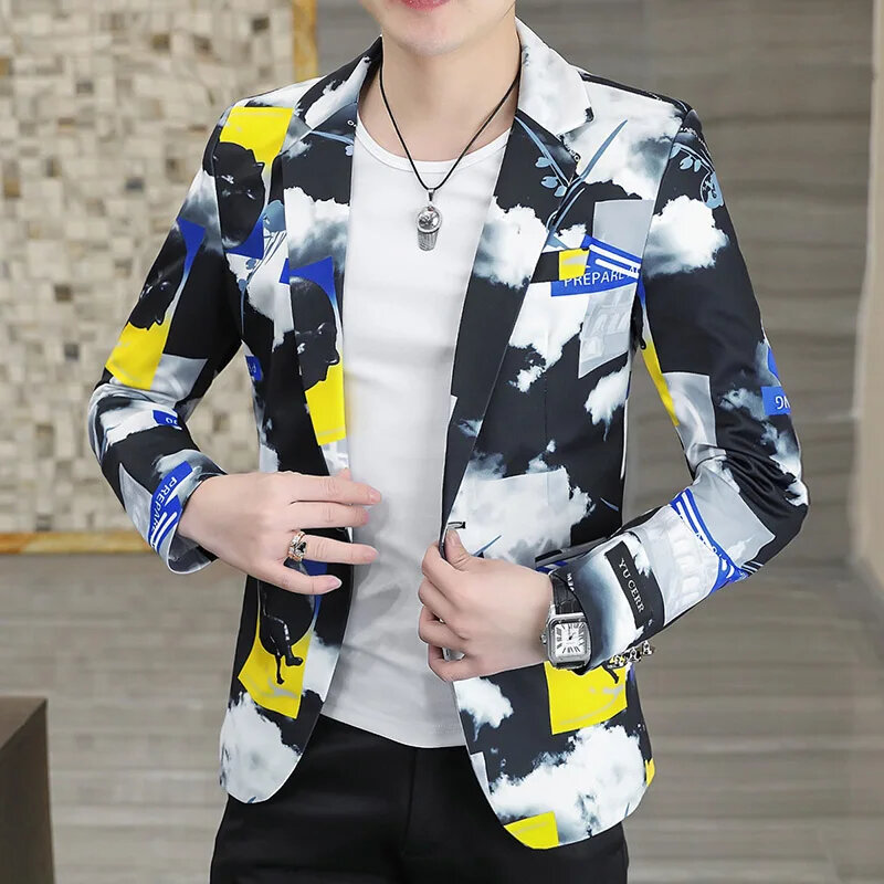 T98 Men's Upgraded Printed Suit Fashionable Casual Groom's Dress Men's Suit