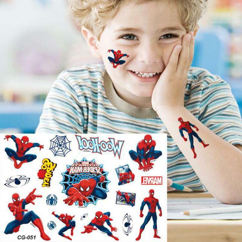 Stiker tato Marvel Spiderman, stiker tato Anime Spider-Man, stiker tato kartun, hadiah pesta ulang tahun anak, tato seni tubuh