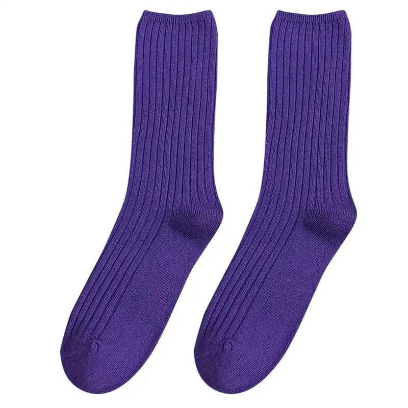 Yuehao-meias quentes do algodão para mulheres, cor sólida, ocasional, roxo escuro, outono