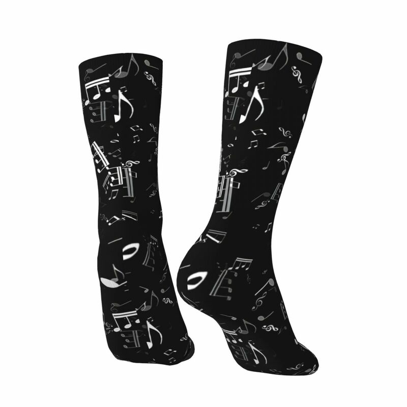 Calcetines divertidos en blanco y negro para hombre, calcetín con estampado de notas musicales, estilo Retro, Harajuku, Hip Hop, novedad, regalo