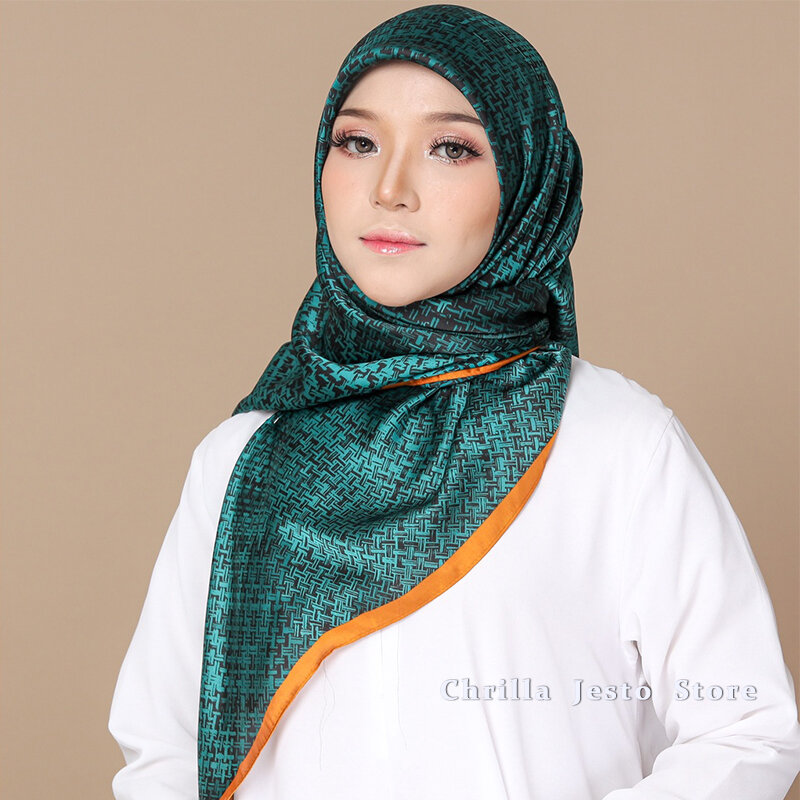 Hijab cuadrado de seda de imitación para mujer, bufanda de diseño Simple para primavera y otoño, 110x110cm
