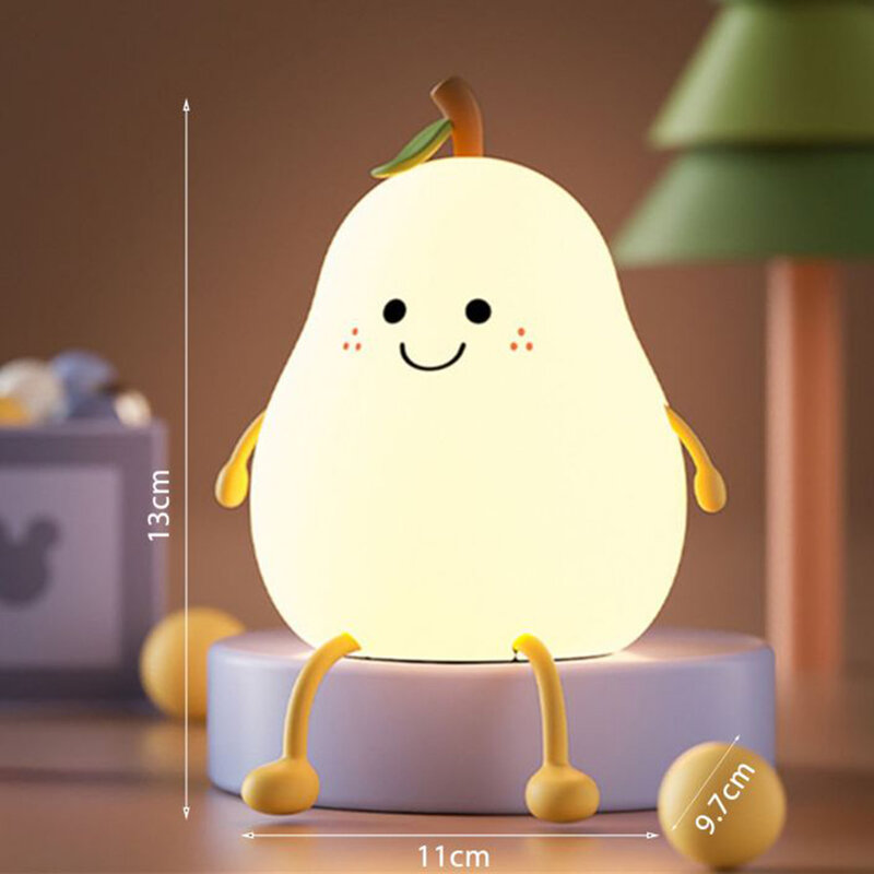 LED NightLight Rechargeable Fruit Pear Shape Silicone Patting Lamp Bedroom Bedside Decor Couple Children Holiday Gift