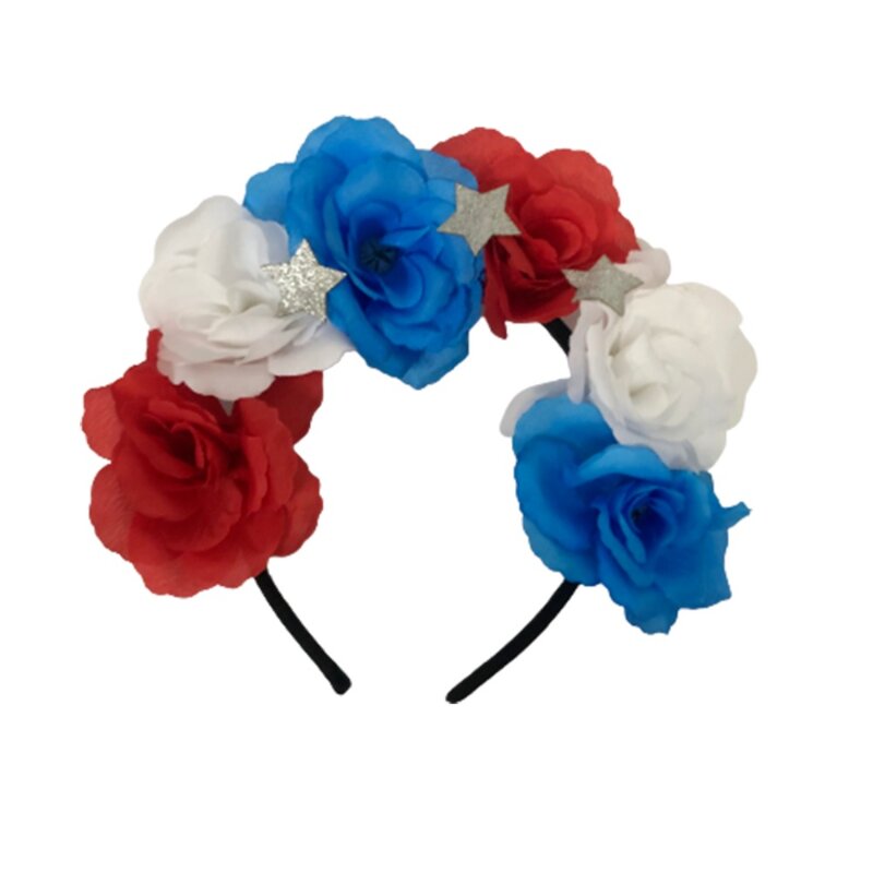 Corona de flores de corona de coronación de Rey Charles, diadema de flores de Union Jack, rojo, blanco y azul para fiesta de Festival de utilería