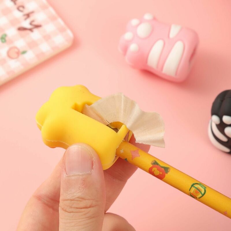 Single Hole Manual Pencil Sharpener Mini Cat Paw Shaped Sketching Pencil Cutter Drawing PVC Pencil Cutting Tools Stationery