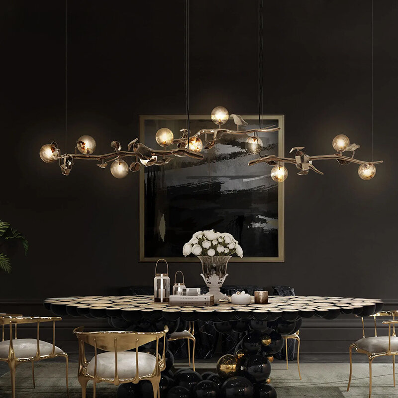 Modern luxury villa living room dining room chandelier art creative full copper teahouse bar table lamp
