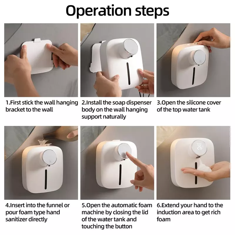 Dispenser sabun cair otomatis pemasangan dinding dengan layar temperatur mesin busa pembersih tangan