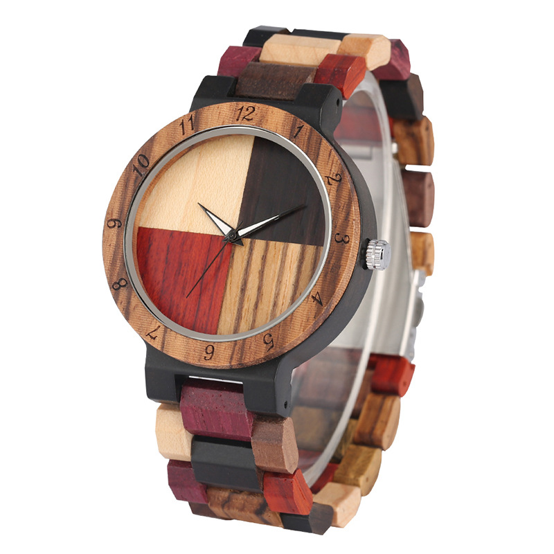 Drewniane zegarki męskie ręcznie robione kolorowe bambusowe drewniany zegarek analogowe kwarcowe męskie drewniane zegarki