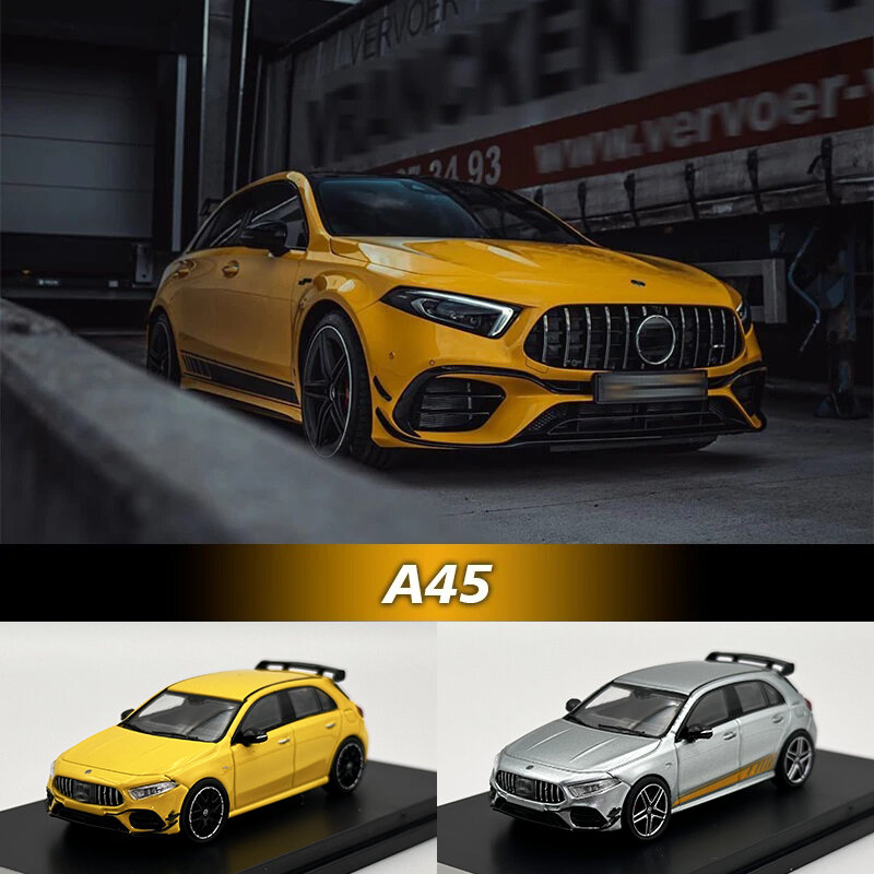 XT In Stock 1:64 A45 S A Class Performance Yellow Grey Diecast Diorama Car Model Collection Miniature Carros Toys