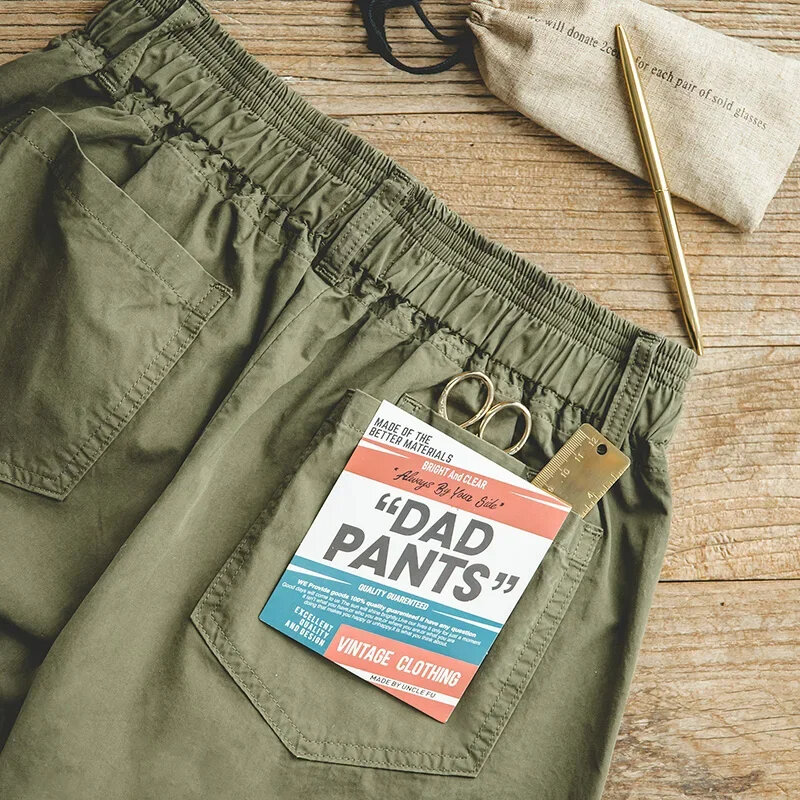 Maden-Pantalones informales de algodón para hombre, Pantalón recto Regular, color caqui sólido con cintura elástica, 4 colores