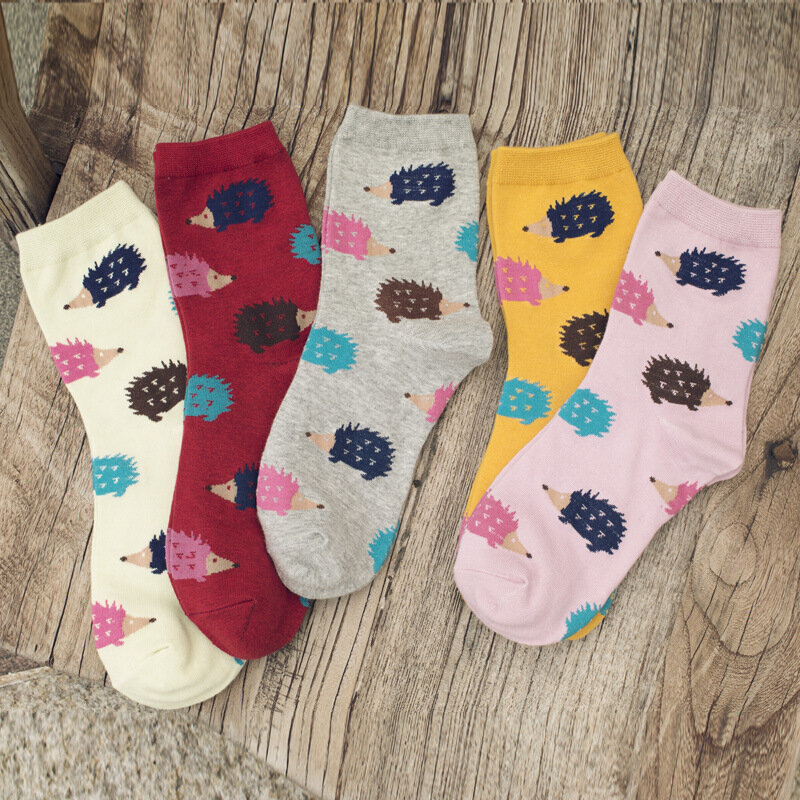 Women's Medium Length Socks Cartoon Hedgehog Pattern Women's Socks Trendy Cotton Socks