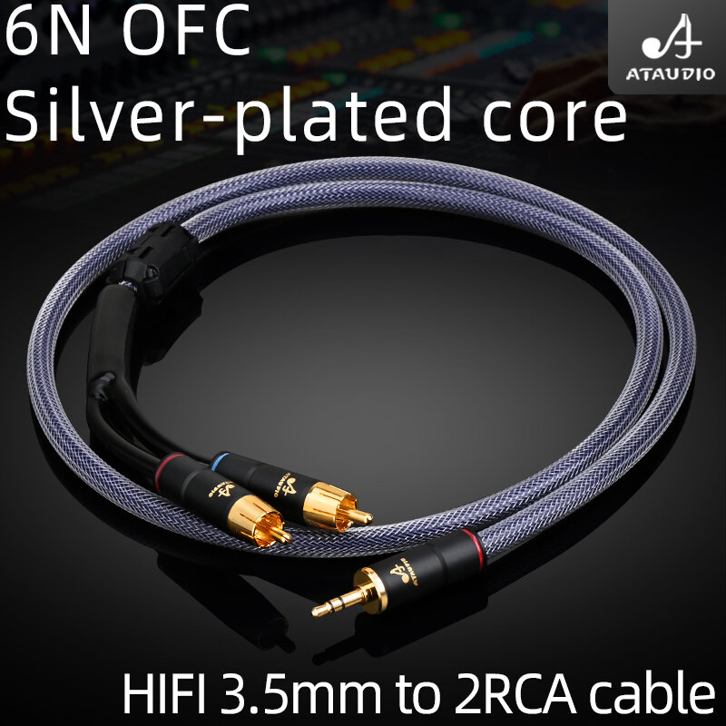 ATAUDIO-cable de audio estéreo para amplificadores, accesorio HIFI de 3,5mm a 2 RCA, 6N OFC, RCA, divisor de 3,5 Y