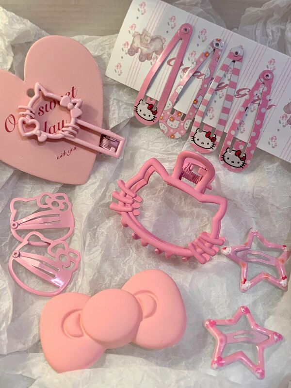 Kawaii Hello Kitty Pink Bb klip koleksi My Melody lucu anak gadis bentuk jepit rambut mode aksesoris rambut hadiah untuk anak-anak