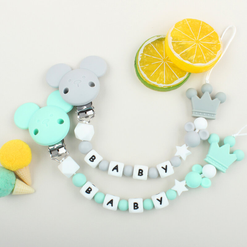 1pc Baby Pacifier Clips Chain Customized Name Silicone Beads Dummy Holder Chain Teether Toys Boys Girls Chew Gift Dummy Clips