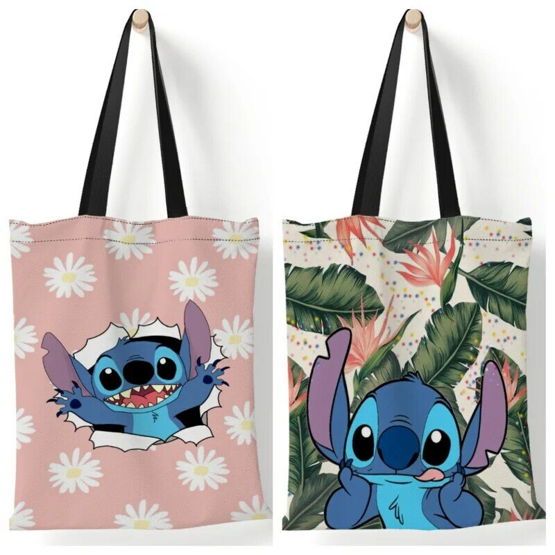 Disney Anime figurka ścieg torby z bawełny dla kobiet płócienne torebki torby na zakupy o dużej pojemności Lilo i ścieg dziewczyny prezenty 35x40cm