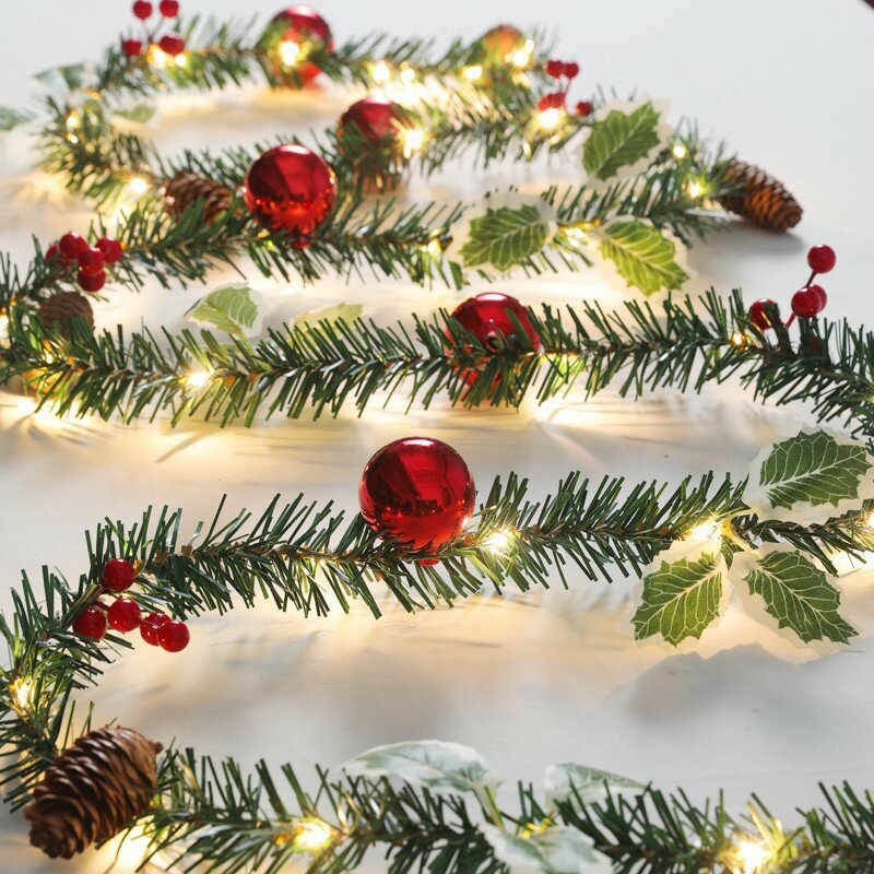 Luxo Rattan guirlanda com luzes, decorações de Natal, Xmas Tree Supplies, Home Party, F2, 2023, 2.6m