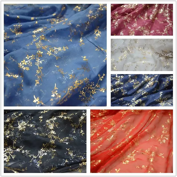 Бронзирующая шифоновая ткань для платьев ханьфу, одежда «сделай сам», шитье, принт цветка сливы, текстиль, летние мягкие тонкие цветы