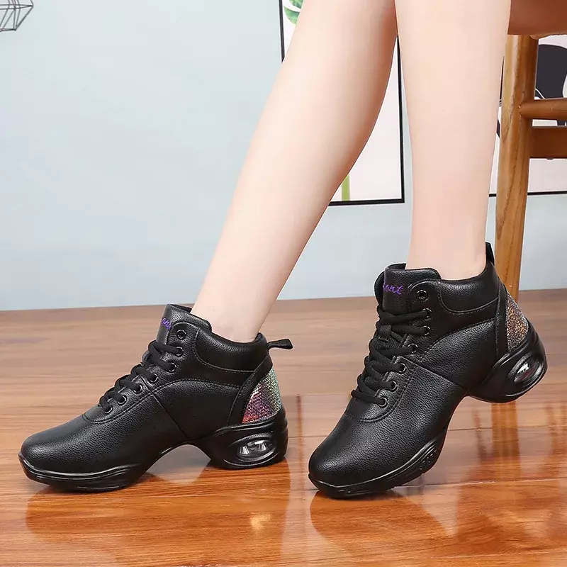 Sepatu dansa baru dengan hak sedang lembut sepatu dansa persegi untuk wanita sepatu bot Jazz sepatu dansa Sneakers dansa pelaut dewasa High Top