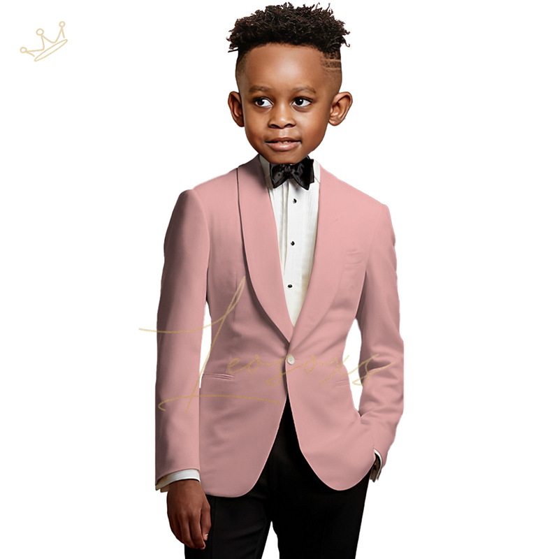 Boy's wedding suit trousers 2-piece set, green fruit collar jacket, and black trousers, a custom-tailored tuxedo for boys